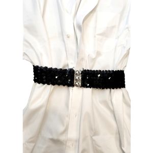 Sparkley Stretchy Sequin 90s Slip-in Metal Buckle Belt